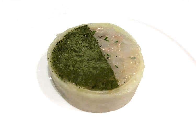 Tartare di scampi, rapa bianca e salicornia - Francesco Mazzi (Una serata “Armani style” 
Ponte gourmet fra Tokyo e Milano)
