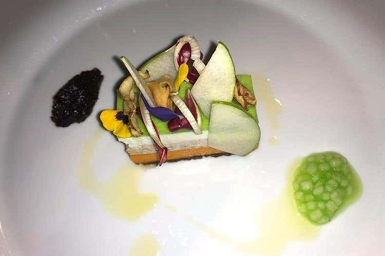Terrina di zucca, tartufo e formaggio di capra, Granny Smith, confit di radicchio (Wine Cup Alta Badia, 3ª edizione 
Vini abbinati agli sport invernali)